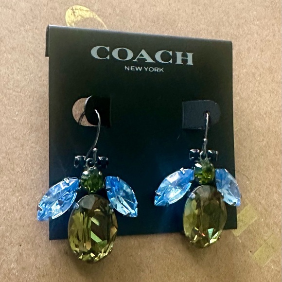 RARE Coach X Michelle Trachtenberg Green & Blue Gemstone Bumblebee Earrings - Picture 2 of 9